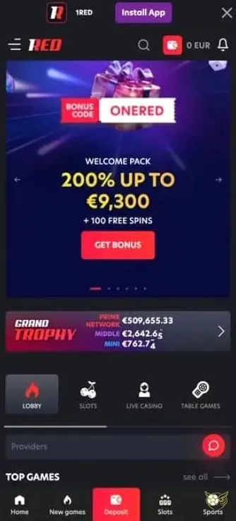 Aperçu de la version mobile 1RED casino