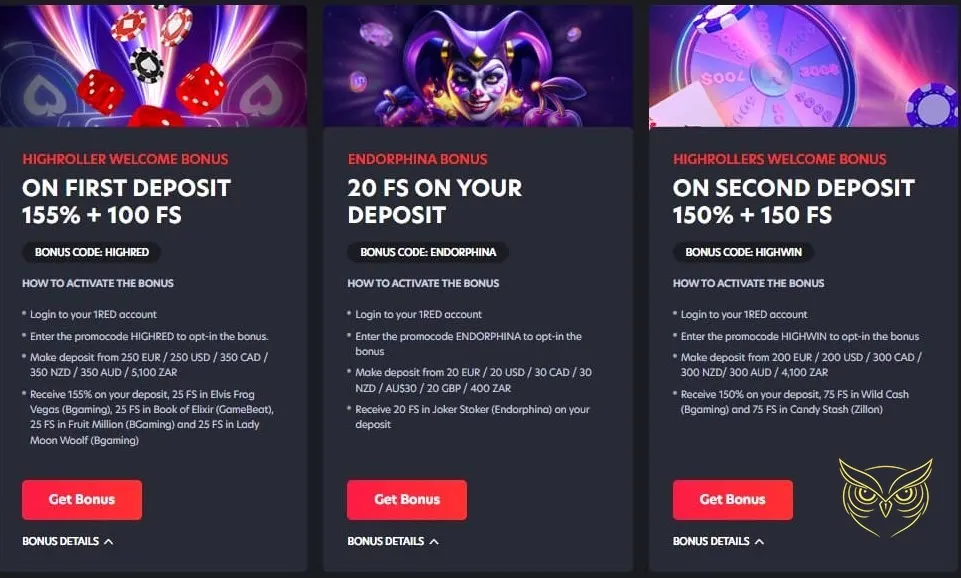 Section des autres jeux disponibles au casino 1RED