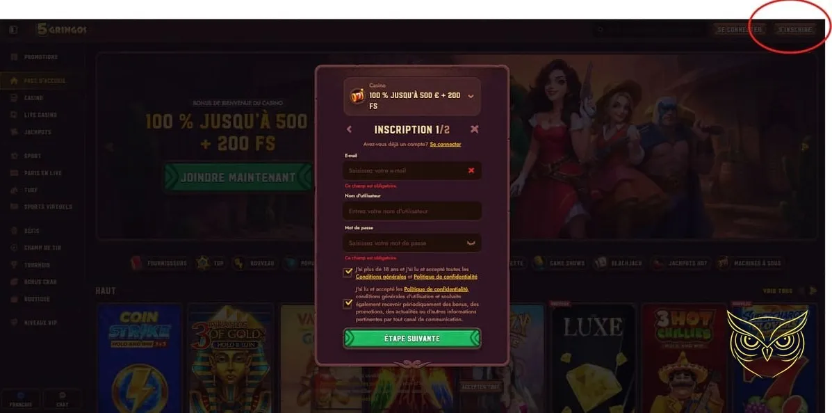 Bannière du bonus de bienvenue 5Gringos Casino