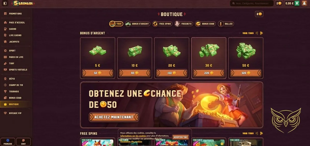 Icône de la section casino live 5Gringos