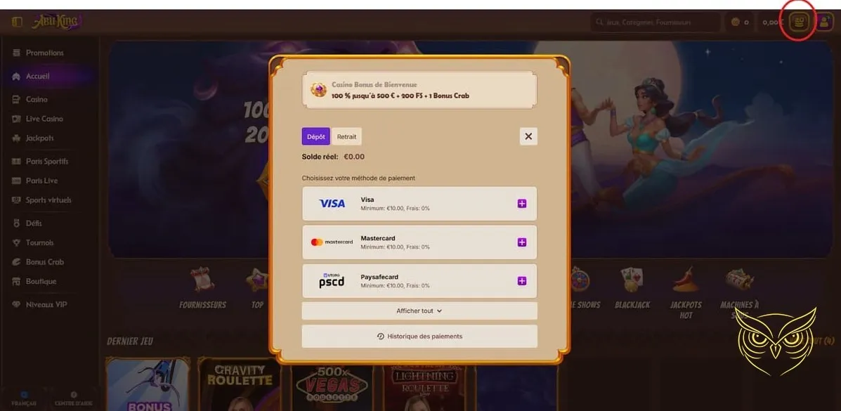 Icône du bonus de bienvenue AbuKing Casino.