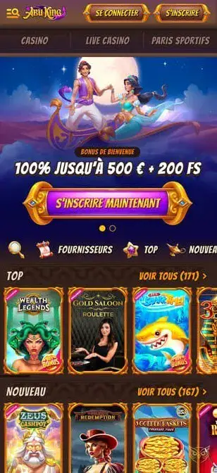 Capture d'écran de l'application mobile Abu King Casino