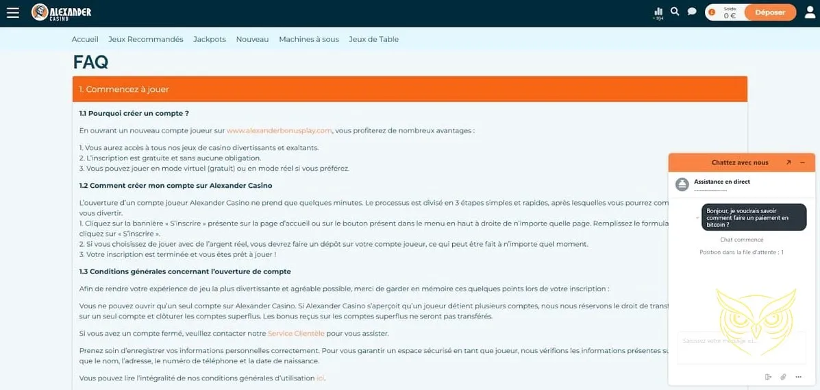 Icône du service client Alexander Casino.