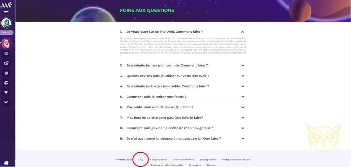 Section promotions et bonus du casino Alf.