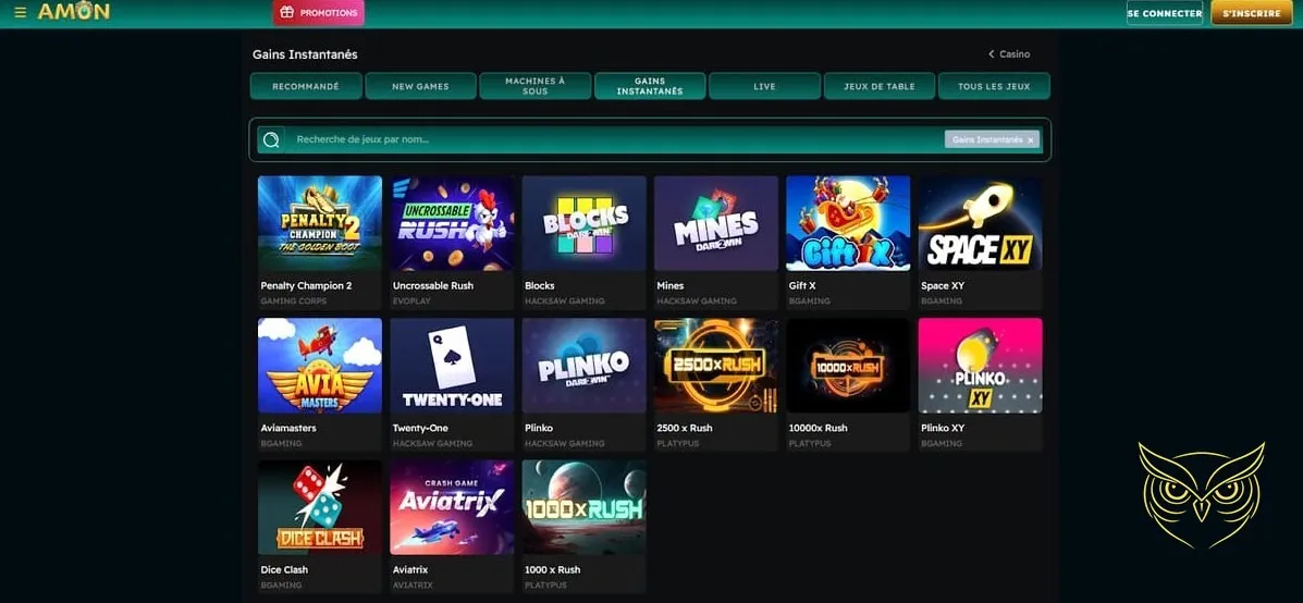 Icône de la section Gains instantanés Amon Casino