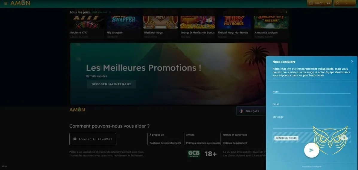 Icône pour l'inscription au casino Amon Casino