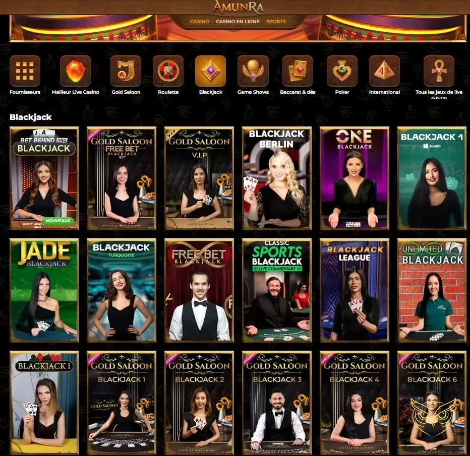 Capture d'écran de la page d'accueil AmunRa