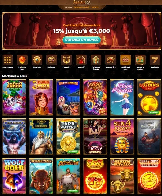 Sélection du bonus de bienvenue AmunRa