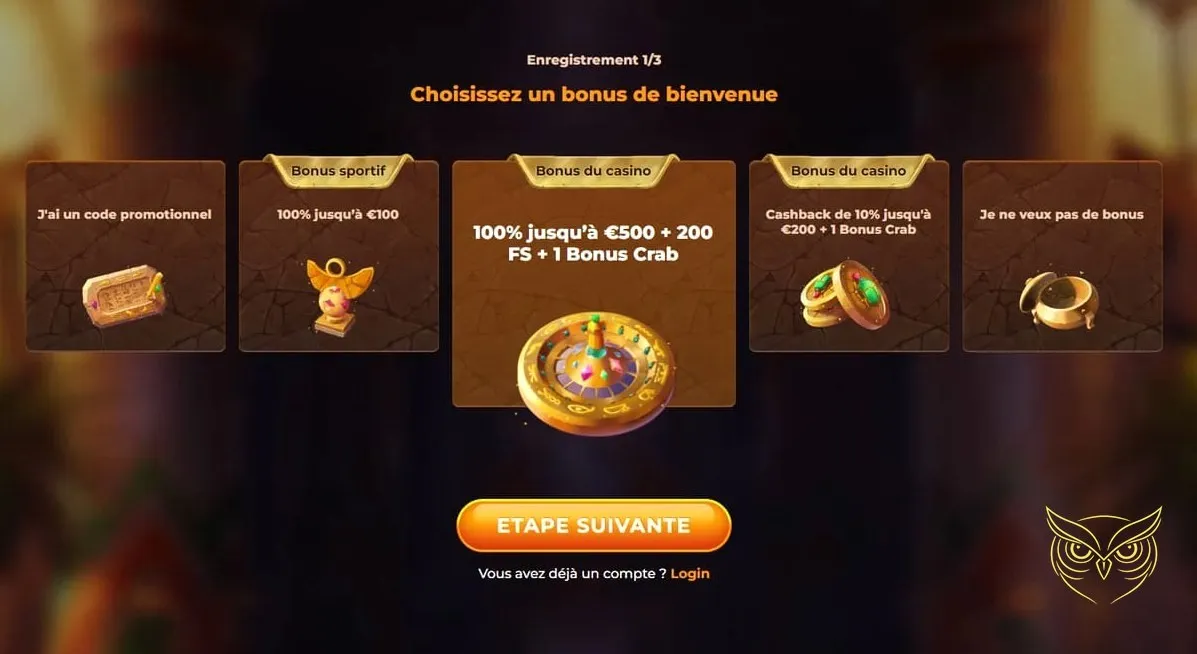 Page des bonus et promotions AmunRa