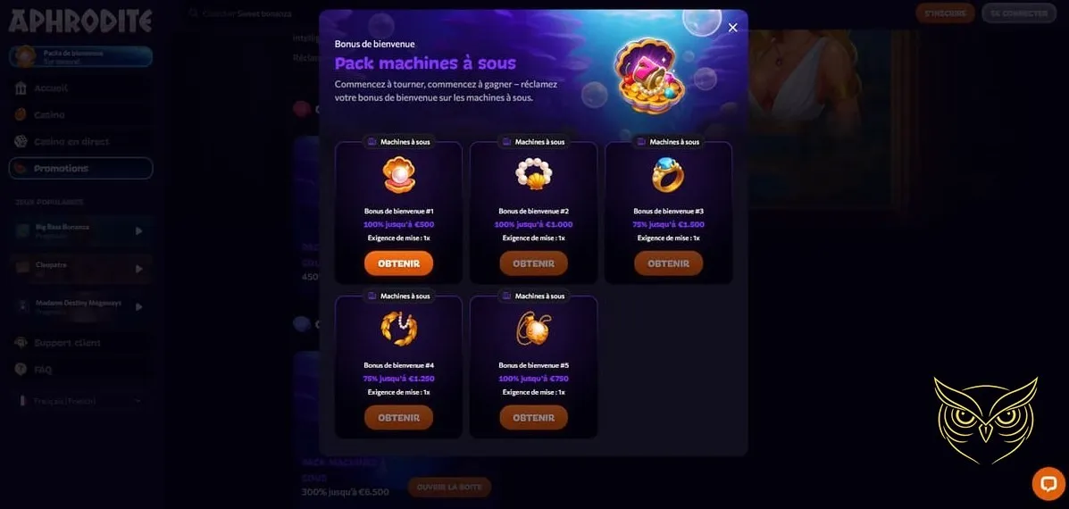 Section machines à sous du casino Aphrodite Casino