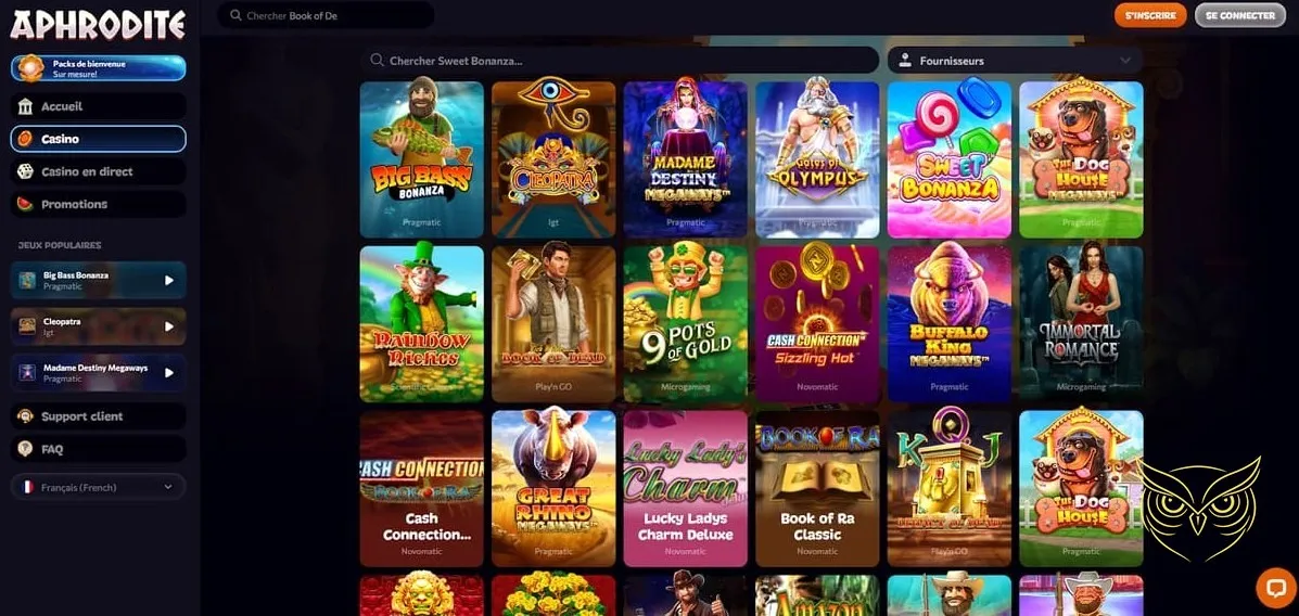 Bouton d'inscription au casino Aphrodite