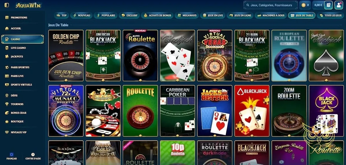 Détails bonus premier dépôt Aquawin Casino