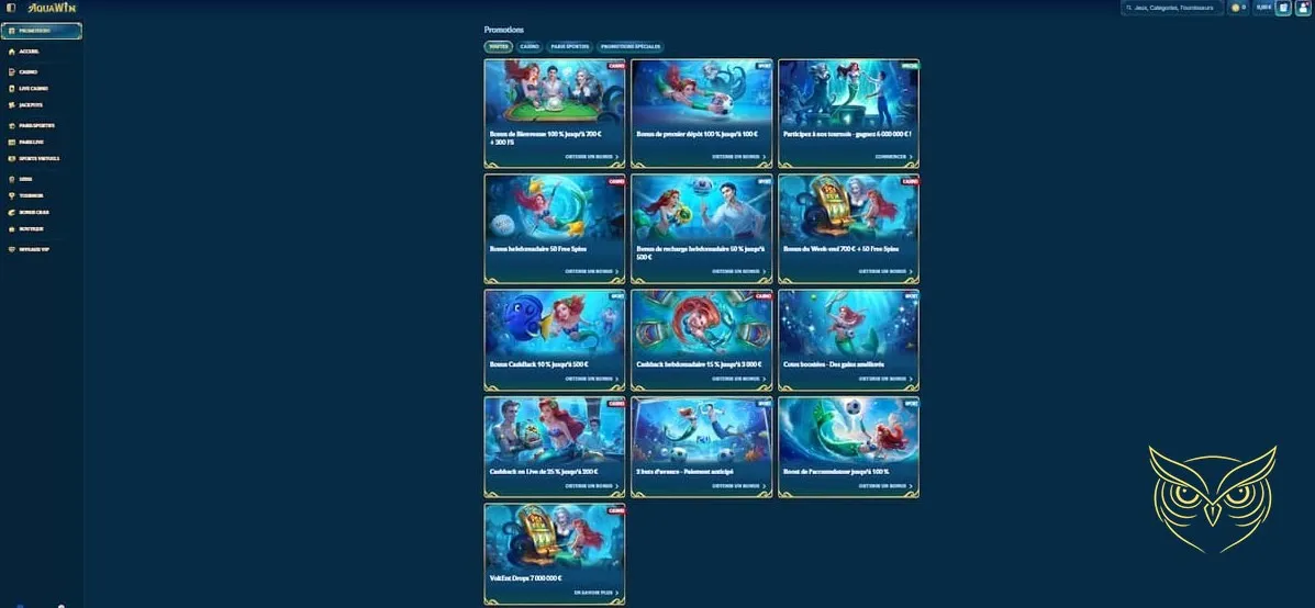 Bouton dépôt d'argent Aquawin Casino