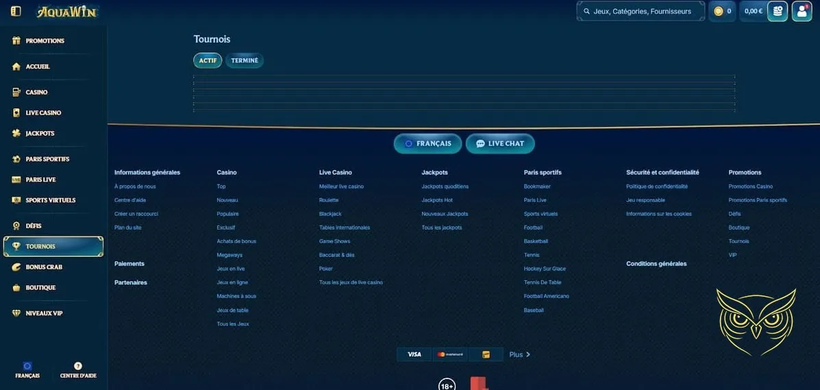 Formulaire d'inscription Aquawin Casino