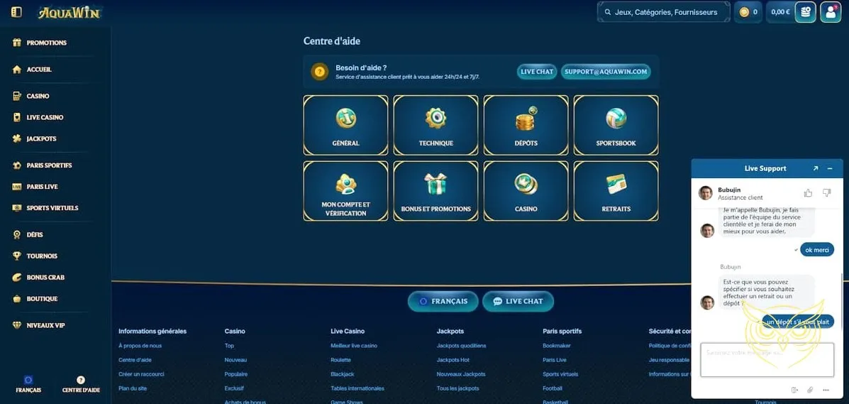 Section jackpots progressifs Aquawin Casino