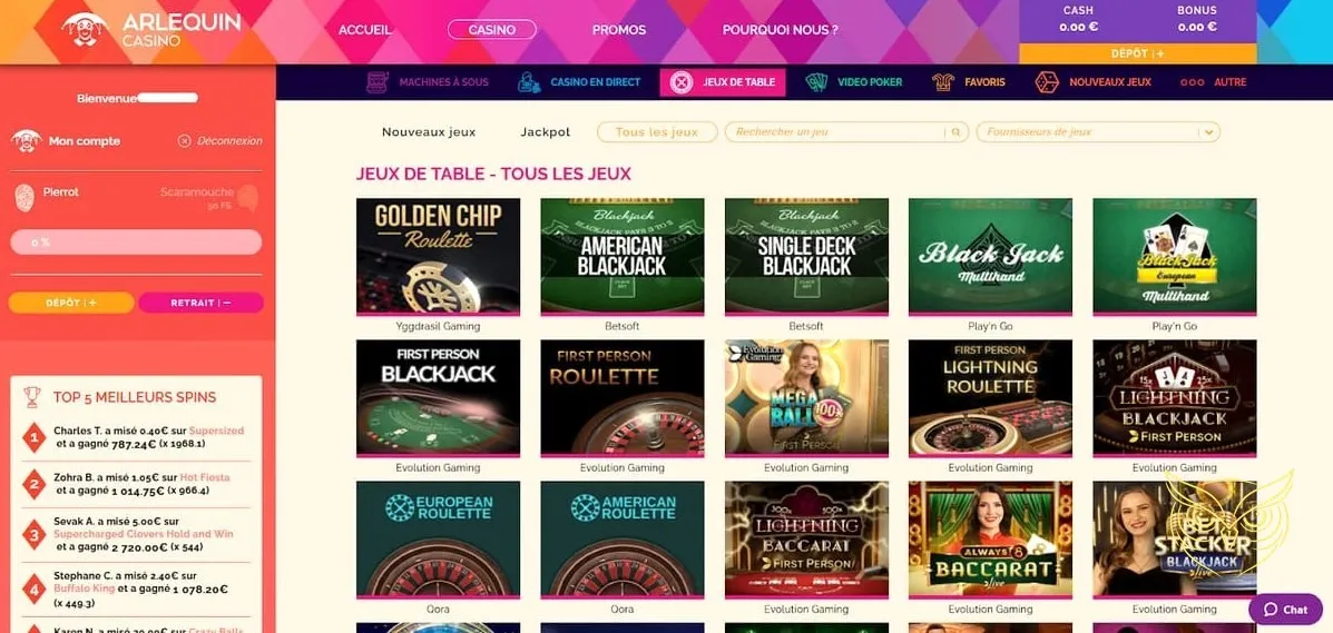 Miniature des autres jeux disponibles sur Arlequin Casino.