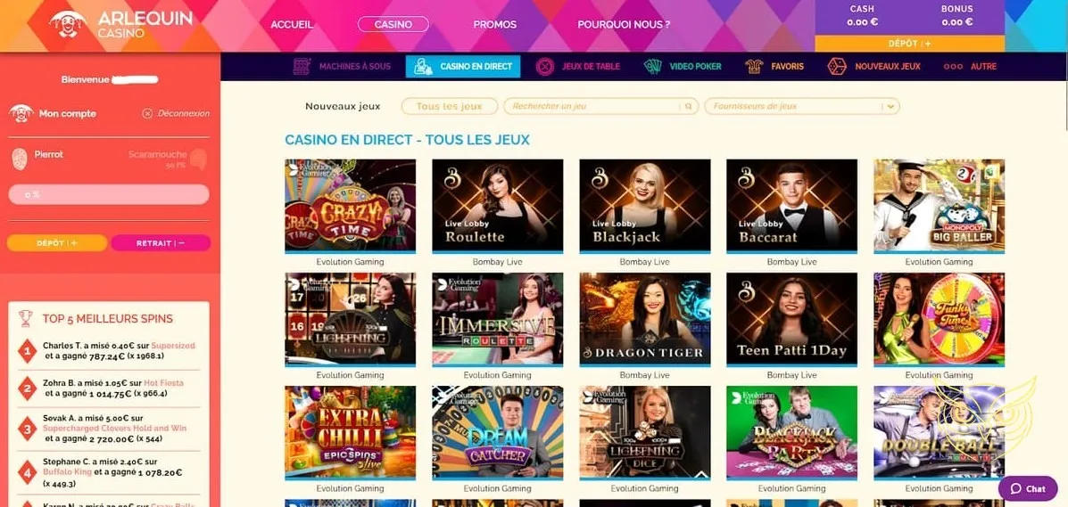 Icône de l'offre de bienvenue Arlequin Casino.