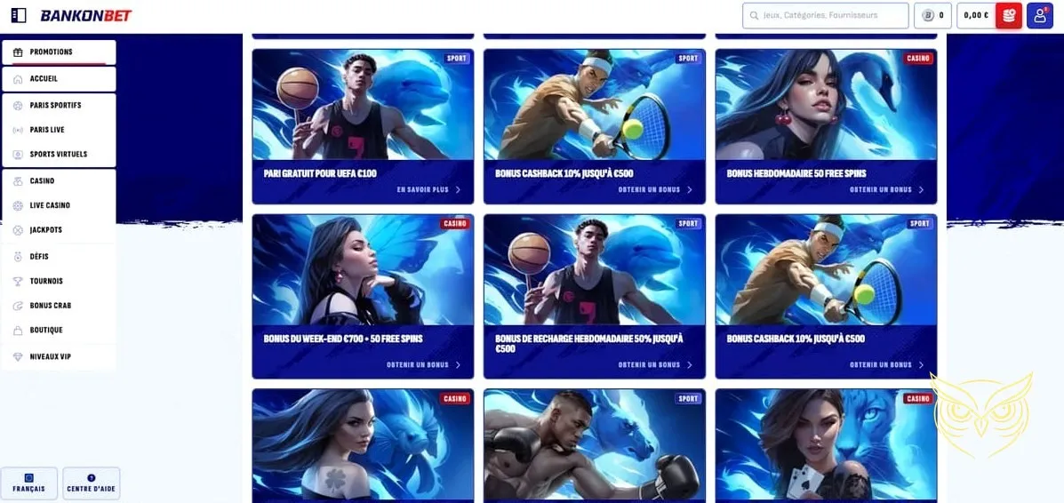 Section paris sportifs Bankonbet Casino