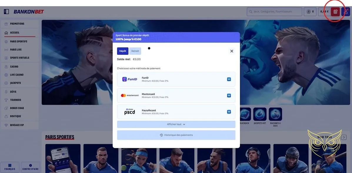 Offre bonus premier dépôt Bankonbet Casino