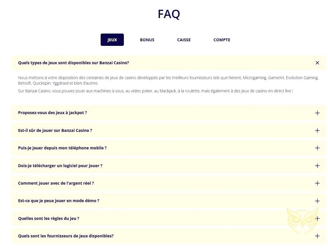 Section casino en direct de Banzai Casino