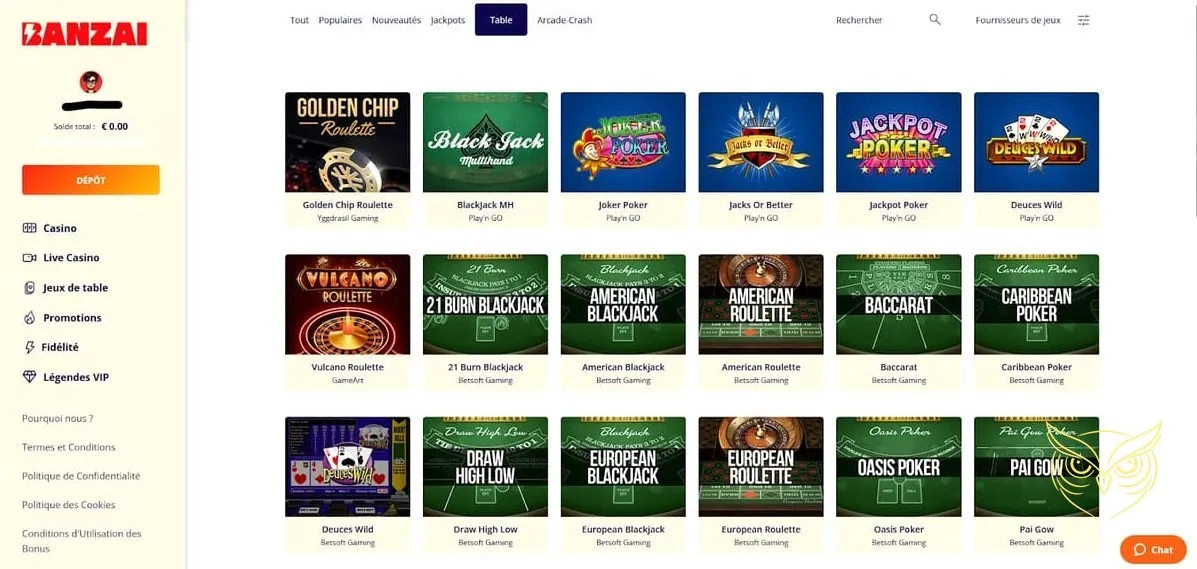 Section promotions et offres Banzai Casino