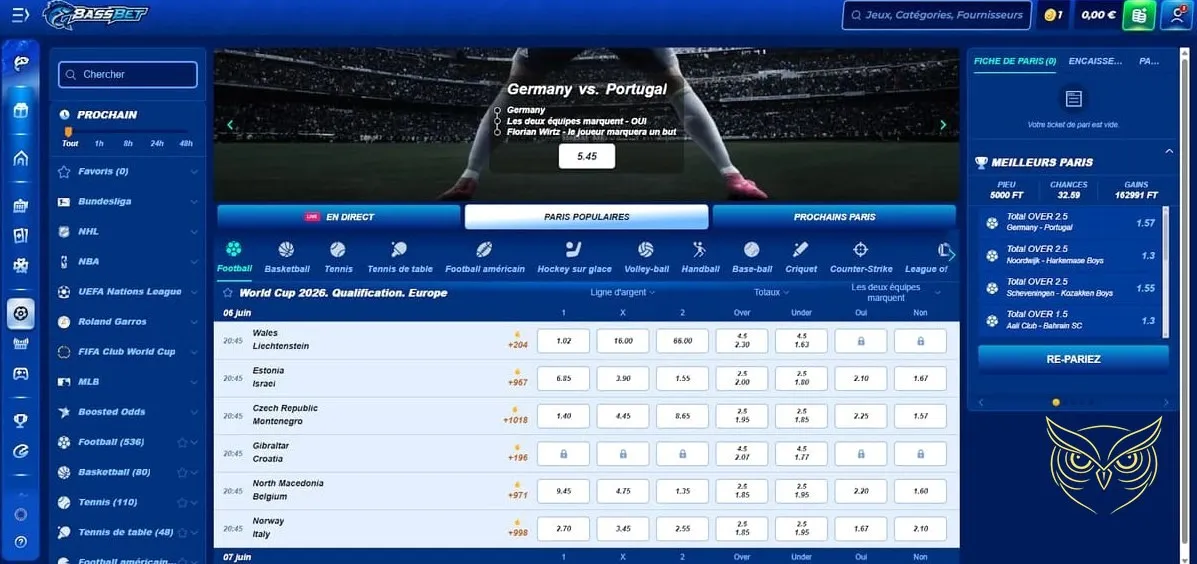 Section tournois de jeux BassBet Casino