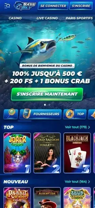Capture écran application mobile BassBet Casino
