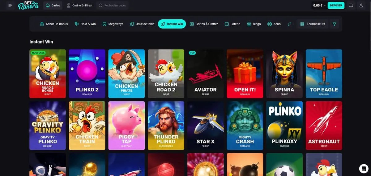 Sélection de blackjack, roulette et poker