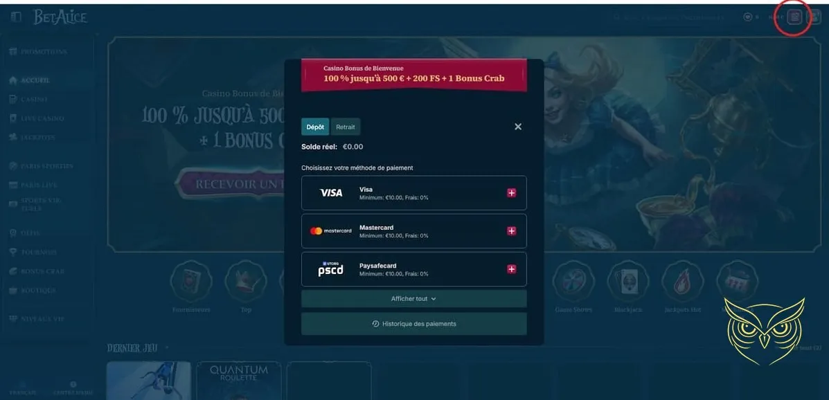 Icône de la section Promotions BetAlice Casino