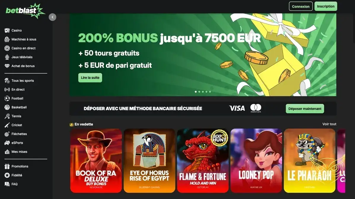 Capture d'écran de l'interface du casino Betblast