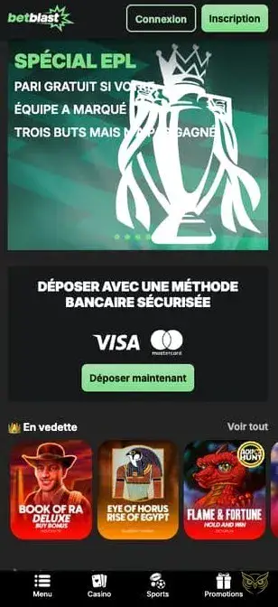 Capture d'écran de l'application mobile Betblast Casino