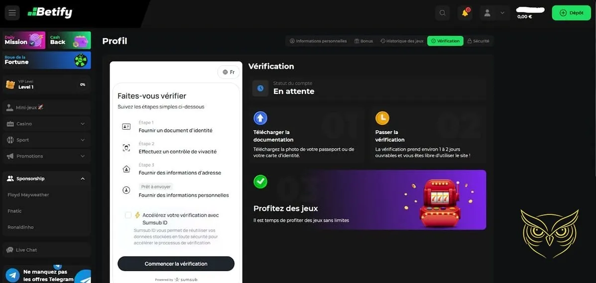 Icône du processus d'inscription au casino Betify