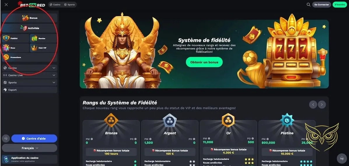 Message d'erreur : accès impossible Bet on Red Casino