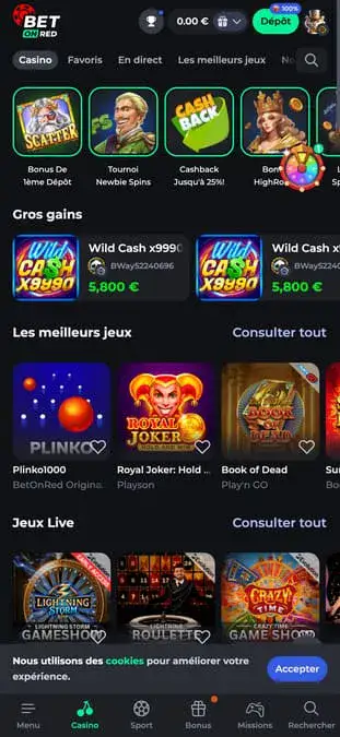 Capture d'écran de l'application mobile Bet on Red