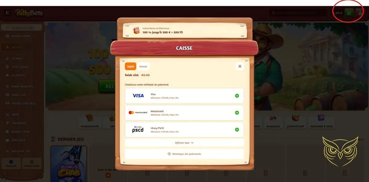 Icône des paris sportifs en direct BillyBets Casino