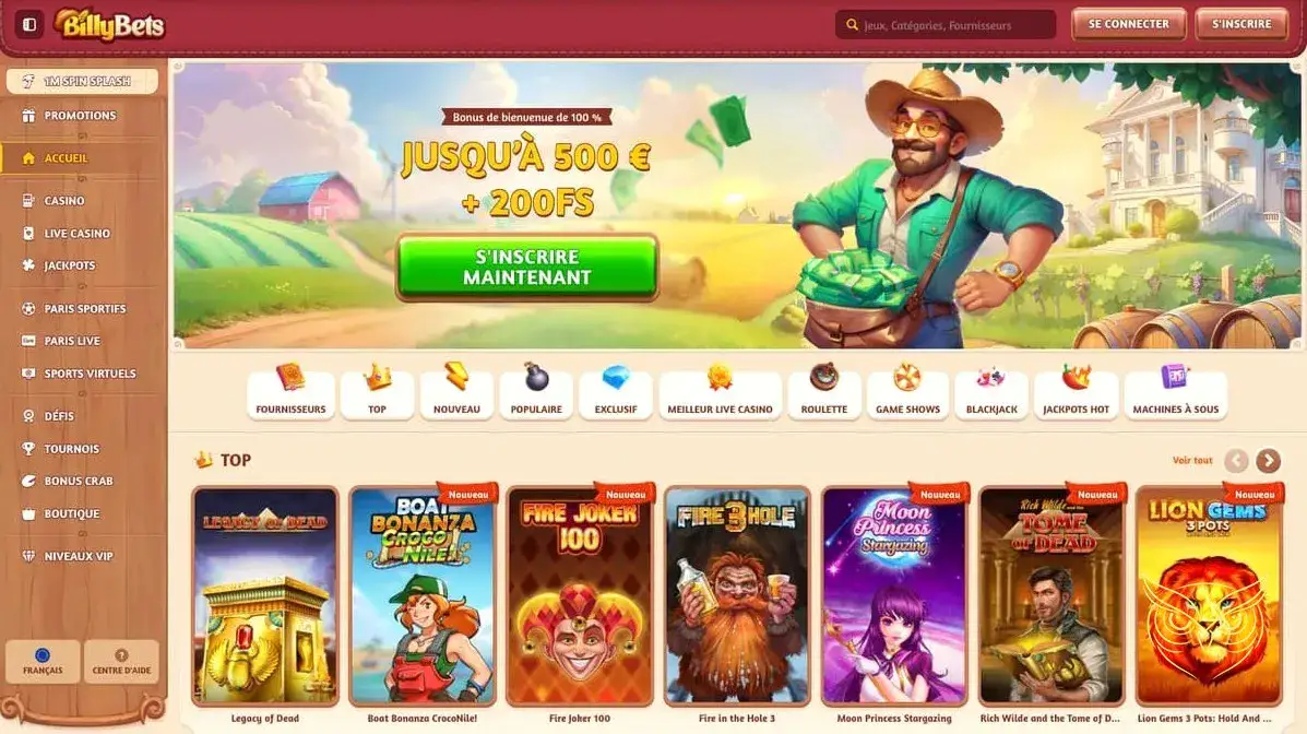 Capture d'écran du site BillyBets Casino