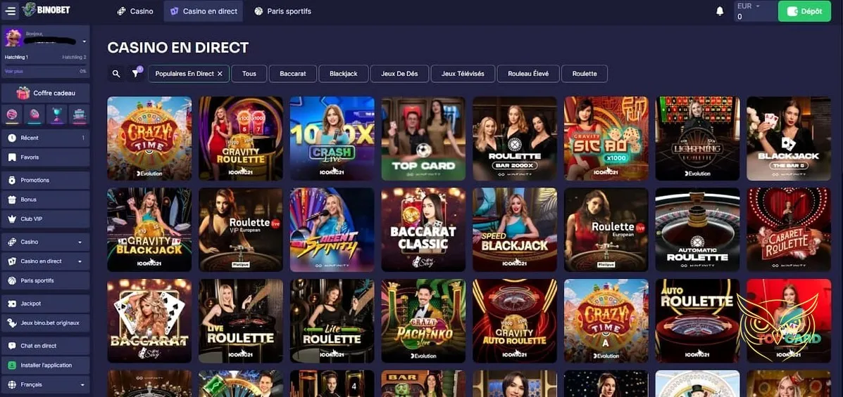 Icône de la section casino en direct Bino.bet