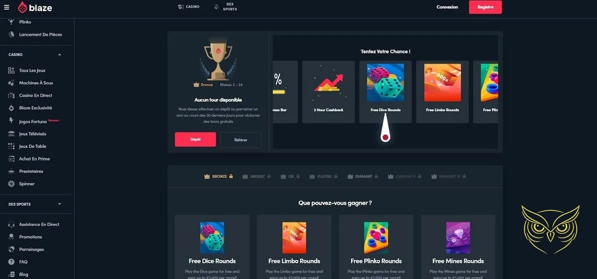 Bouton d'inscription au casino Blaze
