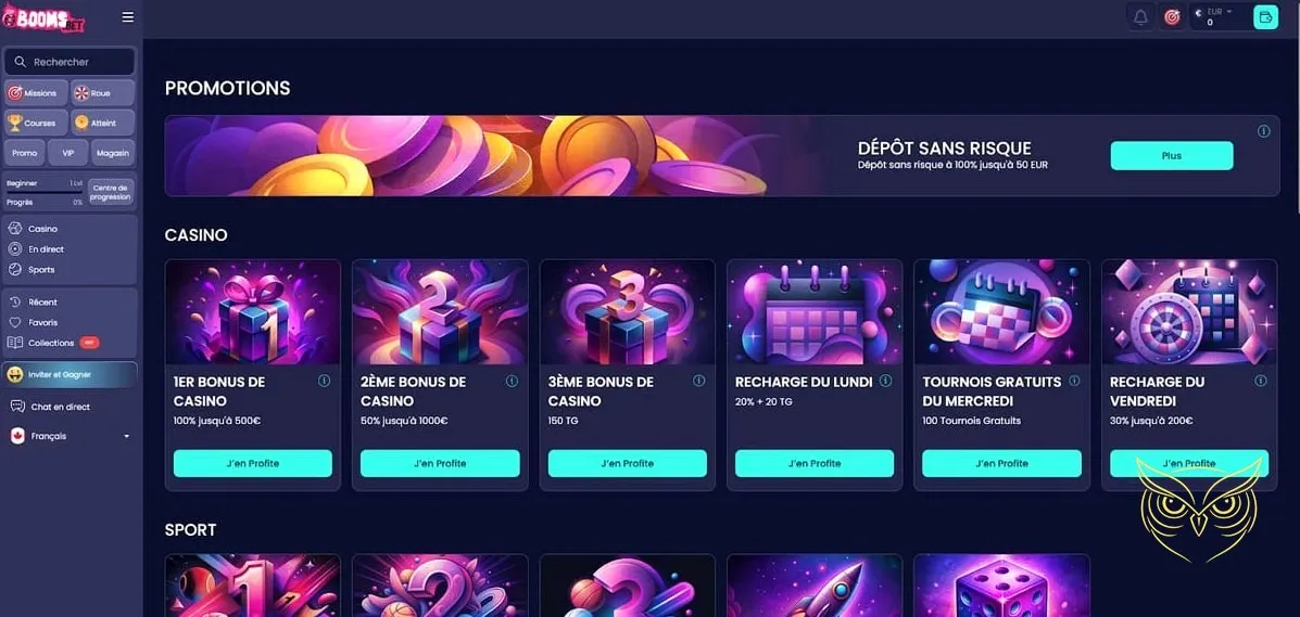 Formulaire d'inscription au casino Boomsbet