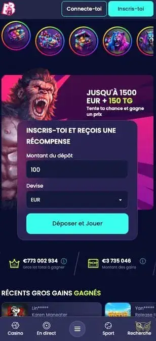 Capture d'écran de l'application Boomsbet Casino mobile