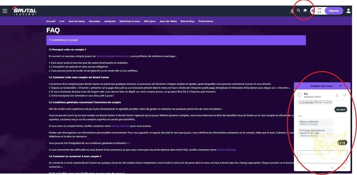 Icône ou page du service client Brutal Casino