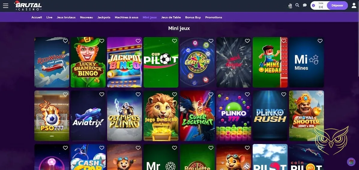 Page des promotions actuelles du Brutal Casino