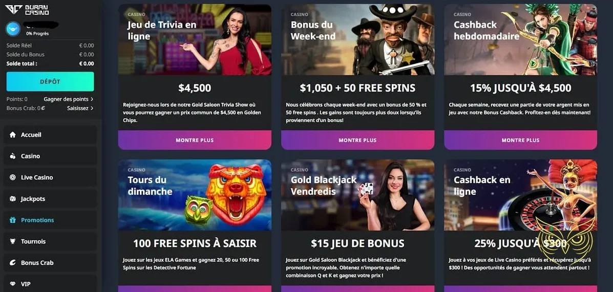 Capture d'écran du lobby Buran Casino