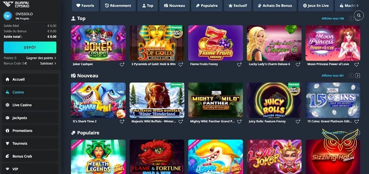 Page des promotions VIP Buran Casino