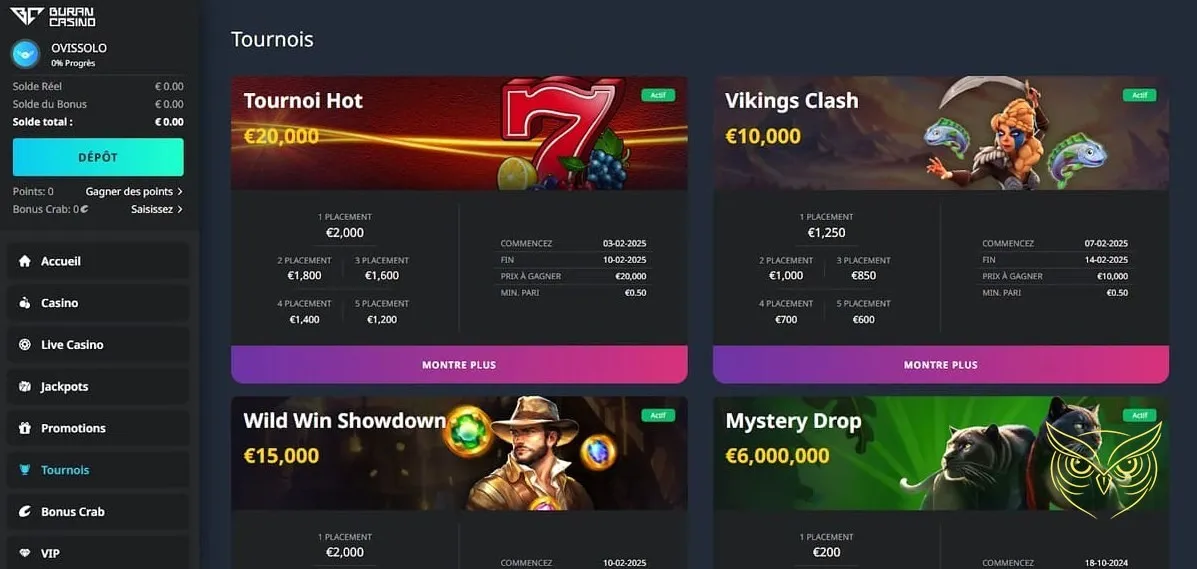 Procédure d'inscription au Buran Casino