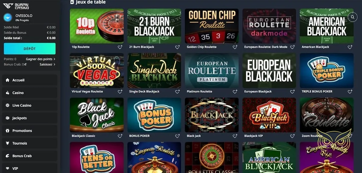 Page des autres bonus du Buran Casino