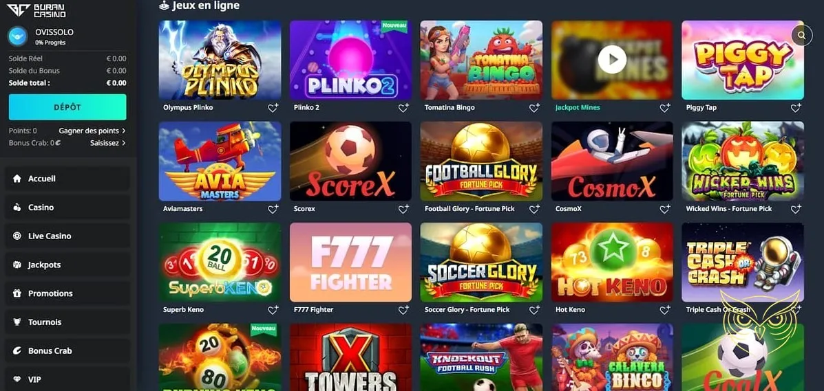 Calendrier des tournois disponibles Buran Casino