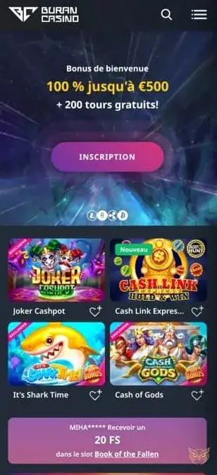 Téléchargement de l'application mobile Buran Casino