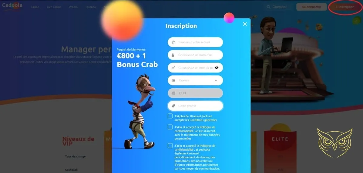 Icône du bonus Crab chez Cadoola Casino.