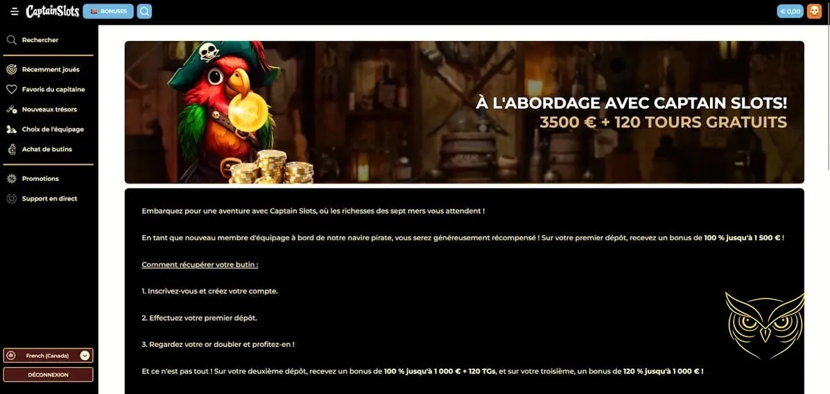 Sélection de machines à sous du Captain Slots Casino.